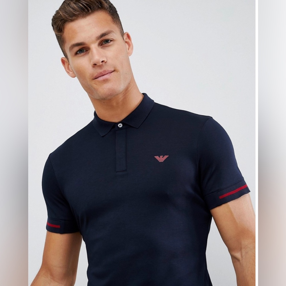 Emporio Armani Slim Fit Mercerised Polo Navy M